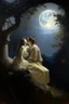 Placeholder: Oil painting kiss under the moonlight in ancient times