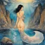 Placeholder: [art by Milo Manara] In the ethereal realm of dreams, where reality intertwines with the fantastical, here was the Asian Japanese mermaid with tattoos standing. The scene unfolded like a vivid painting, bathed in a soft, otherworldly glow. The rock she perched upon seemed to emanate a gentle luminescence, illuminating the surrounding underwater world.Her half-fish form exuded an air of enchantment, her scales shimmering in a mesmerizing display of iridescent hues. They glistened with an otherwor