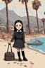 Placeholder: Wednesday Addams on the beach in California