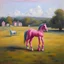 Placeholder: Big pink plastic toy horse.19th painting