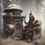 Placeholder: old viking sitting near campfire, scary, steam punk, realistic, made in octane, cinematic, ultra-realistic, extremely detailed octane rendering, 8K, VRAY Super Real ar 2:3, dof photorealistic futuristic 50mm lens hard lighting dark gray tintype photograph, realistic lighting, sepia color