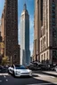 Placeholder: A Tesla's 'Cybertruck' is racing at top speed, near the "Empire State Building' in New York. CINEMATIC. WIDE ANGLE LENS. PHOTO REAL.