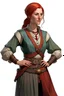Placeholder: d&d human female forty years old with red hair wearing medieval clothes with hands behind his back