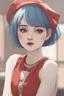 Placeholder: cute girl with white skin and short blue hair wearing a red dress