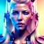 Placeholder: Katheryn Winnick, hyper realistic, cyberpunk style, shaved hair, latex, gradient color, BLUE, PINK, CYAN, neon, insanely detailed, 16k resolution, perfect eyes, cinematic smooth, intricate detail