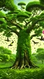 Placeholder: Jungle birds flying around big tall tree