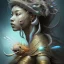 Placeholder: Sango fantasy, fantasy magic, intricate, sharp focus, illustration, highly detailed, digital painting, concept art, matte, art germ and Paul Lewin and Kehinde Wiley, masterpiece Indonesian lady head bronze lionfish Asian African girl nice breast Thai hair turquoise silver waves